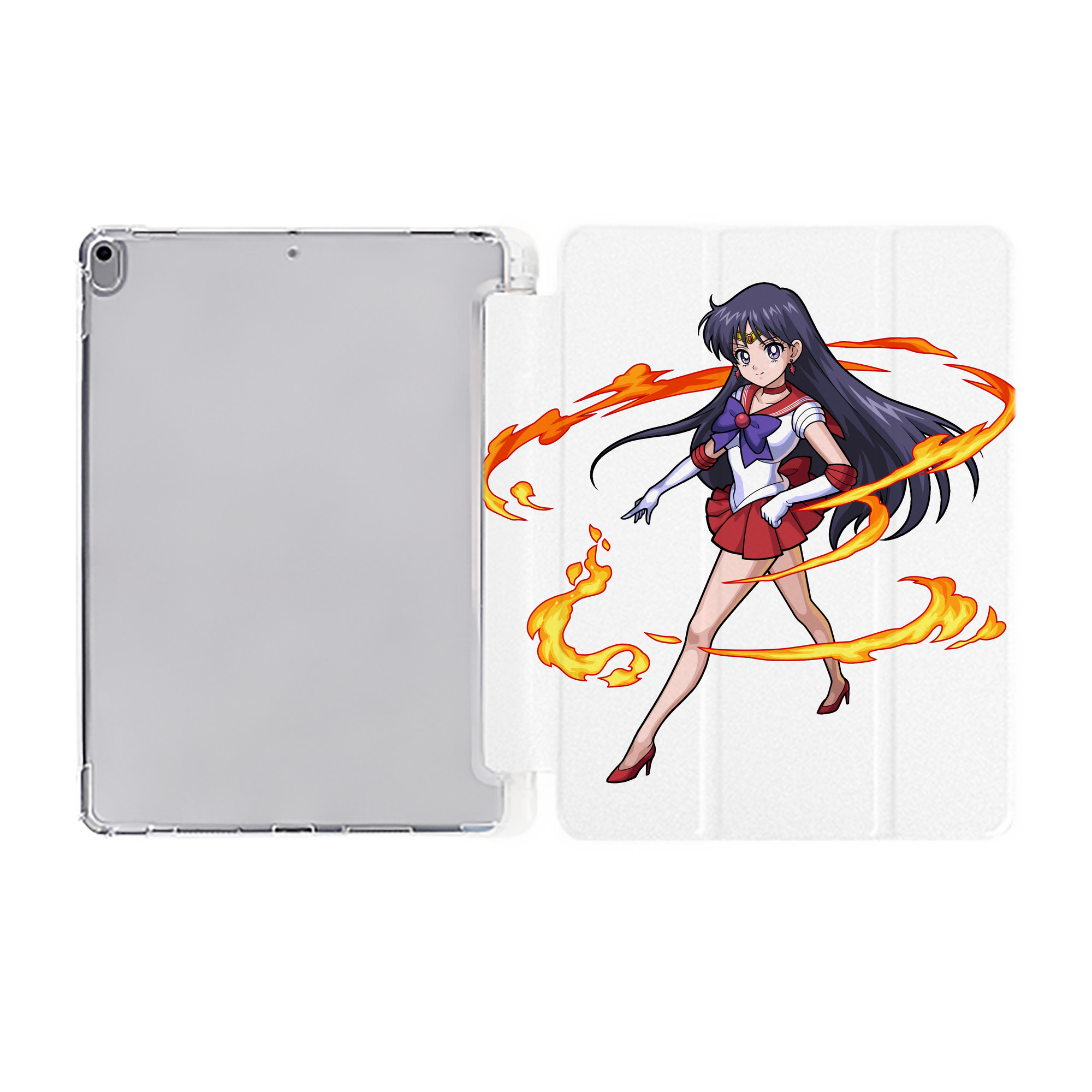 （画像用） 美少女戦士セーラームーン 火野レイ ひの レイ Sailor Moon Hino Rei （セーラーマーズ,Sailor Mars） IPad ケース ペン収納付き 三つ折りスタンド PUレザー×シリコン 対応機種9.5/10.5/10.9インチ